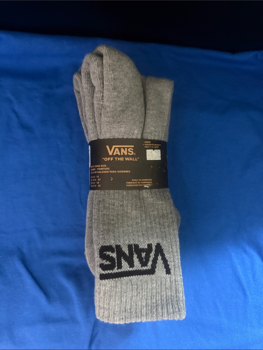 Vans Gray Crew Socks with Black Logo